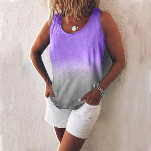 Women's T shirt Rainbow Gradient Printed T shirt Vest Purple - Shop at LoveMi