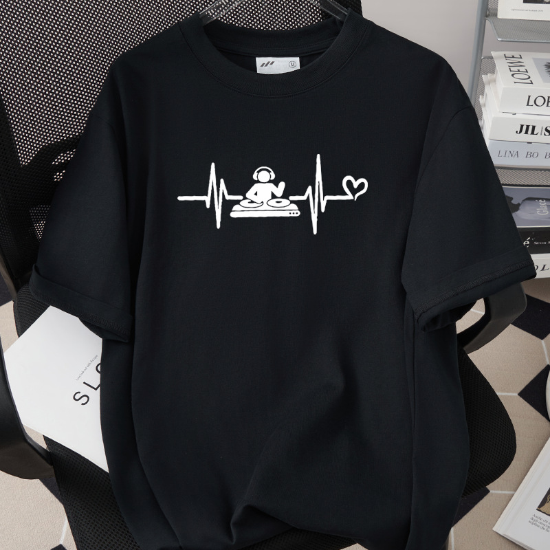 Music And Headphones Creative Print T-Shirt Loose Fit