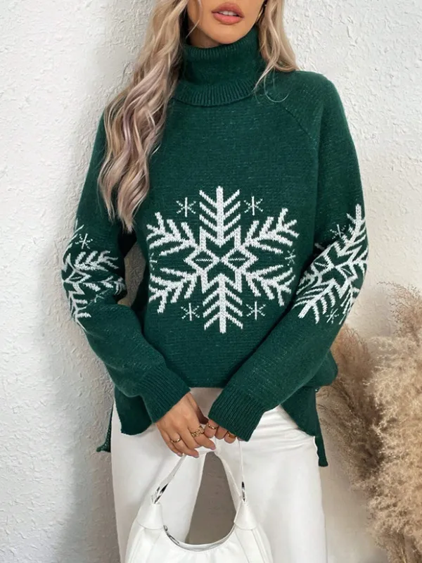 High Collar Christmas Sweaters Women's Clothing Dark Green - Shop at LoveMi