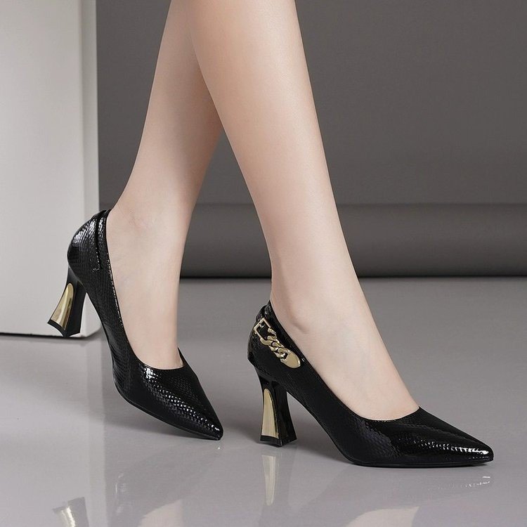 Elegant Pointed-toe Low-cut Stiletto Heels With Metal Buckle Detailing