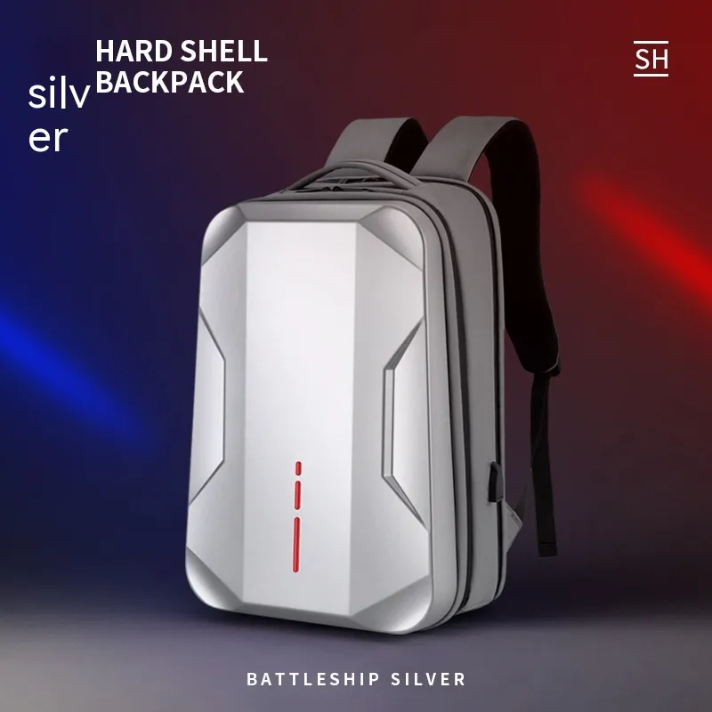 Men's Plastic Men's Backpack Waterproof E-sports Student Hard Case Computer Bag For Work - Silver