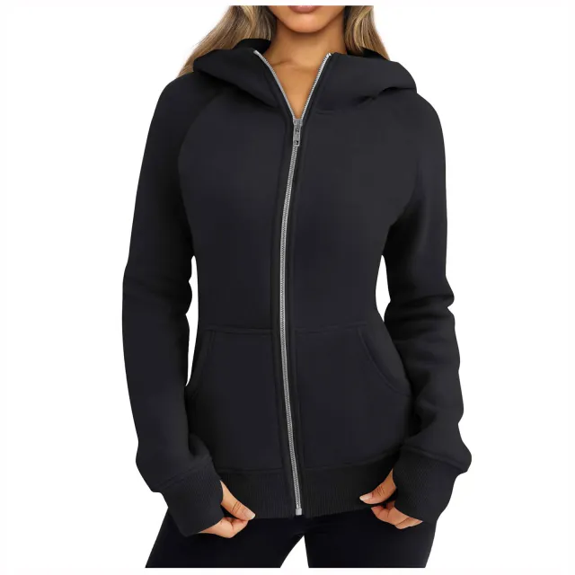 Hooded Zipper Fleece lined Sports Sweater Black - Shop at LoveMi