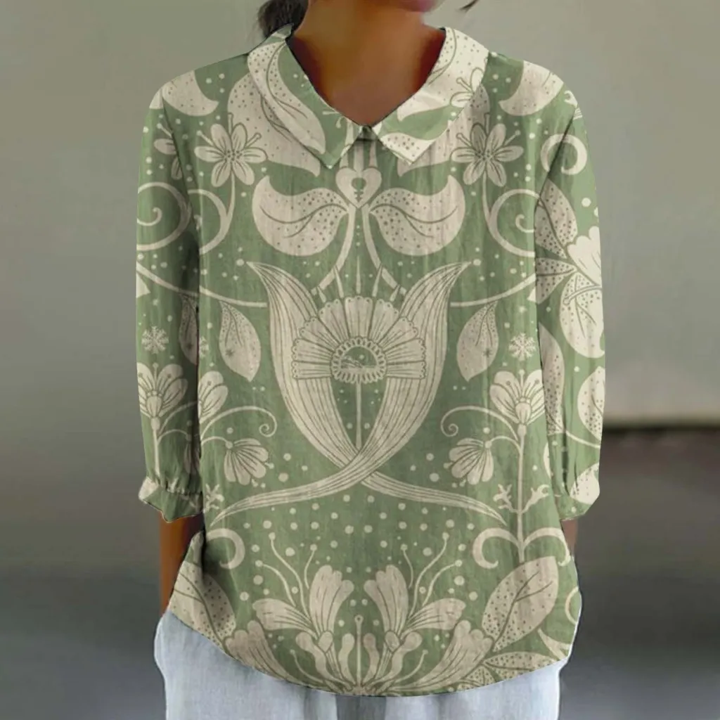 Women's Fashionable Retro Floral Print Shirt - Xl2462Hyh10
