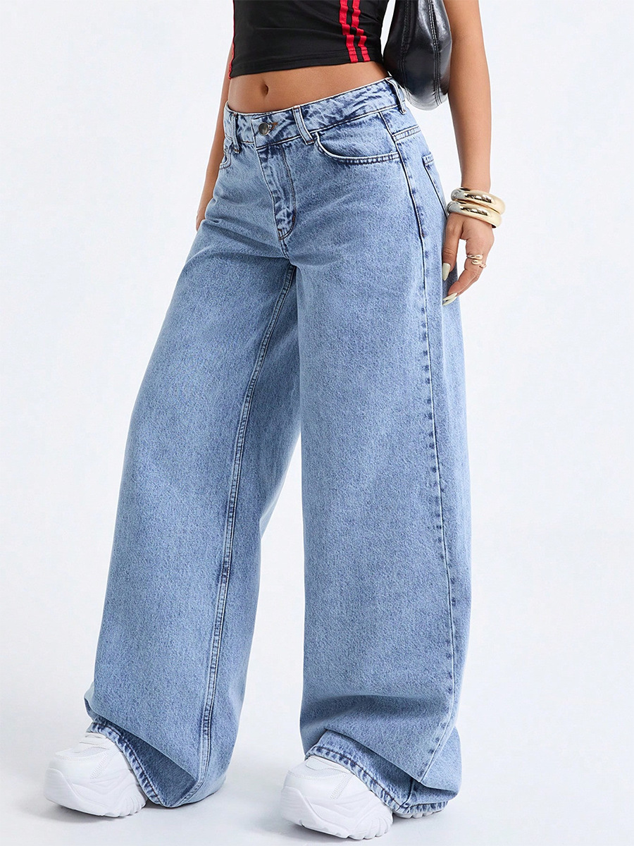 New Washed Stir-fried Snowflake Loose Wide-leg Denim Jeans For Women product photo 5 of 10