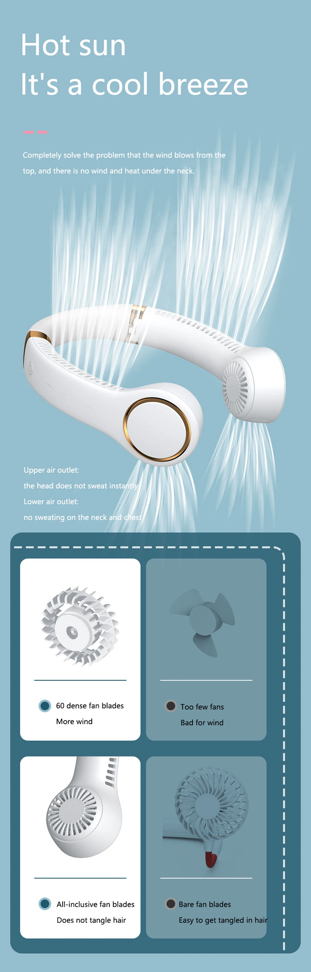 Detachable Neck Fan Usb Convenient Portable Mute