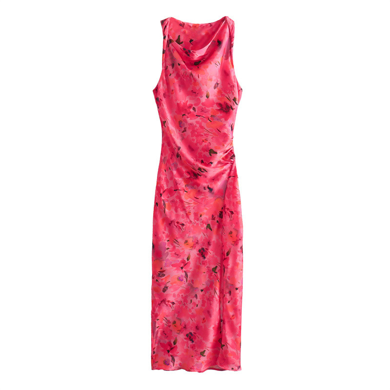 Casual Flower Printed Silk Satin Texture Dress - Shop at LoveMi