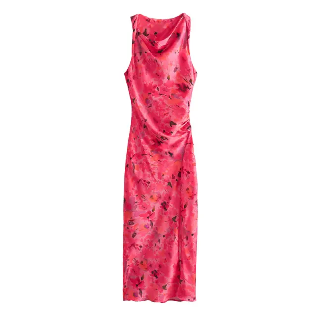 Casual Flower Printed Silk Satin Texture Dress - Shop at LoveMi