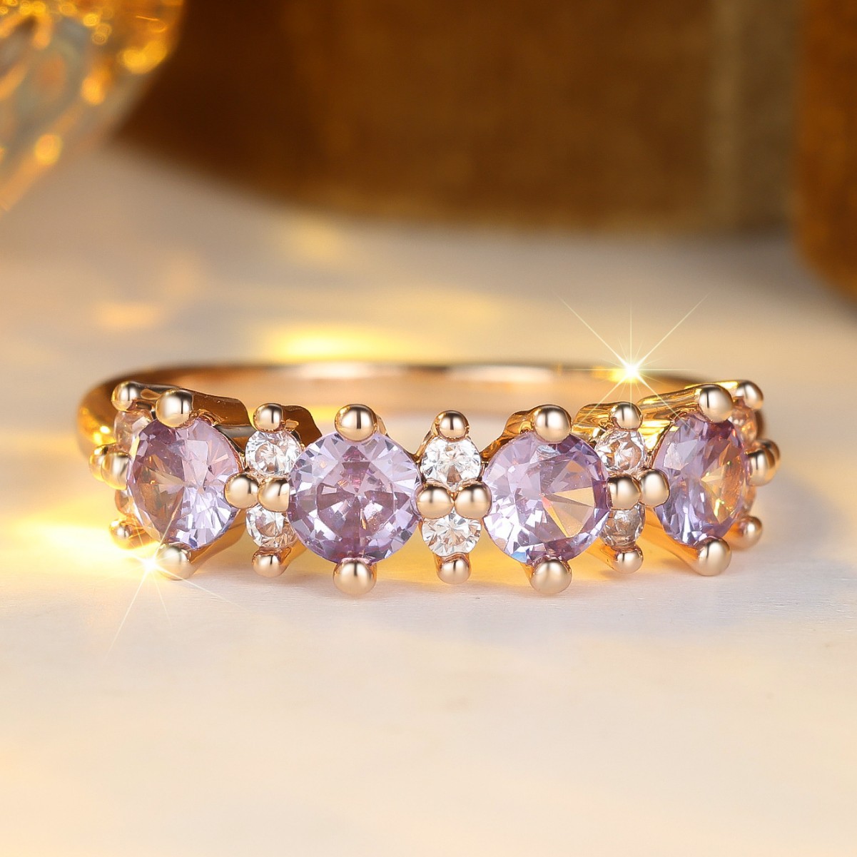French-style Round Purple Diamond-edged Ring For Women
