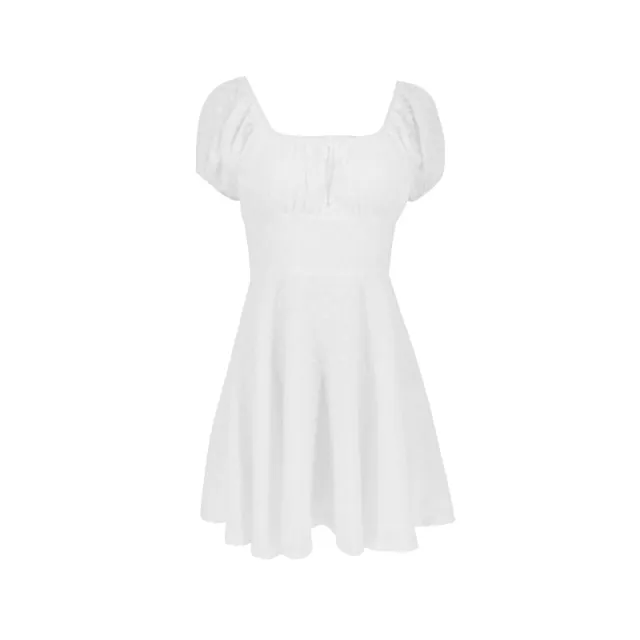 European And American INS French Style Temperament Square Collar Wooden Ear Corset Dress White - Shop at LoveMi