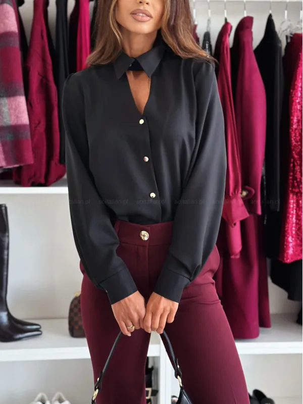 Fashion Button Long Sleeve Shirt For Women Black - Shop at LoveMi