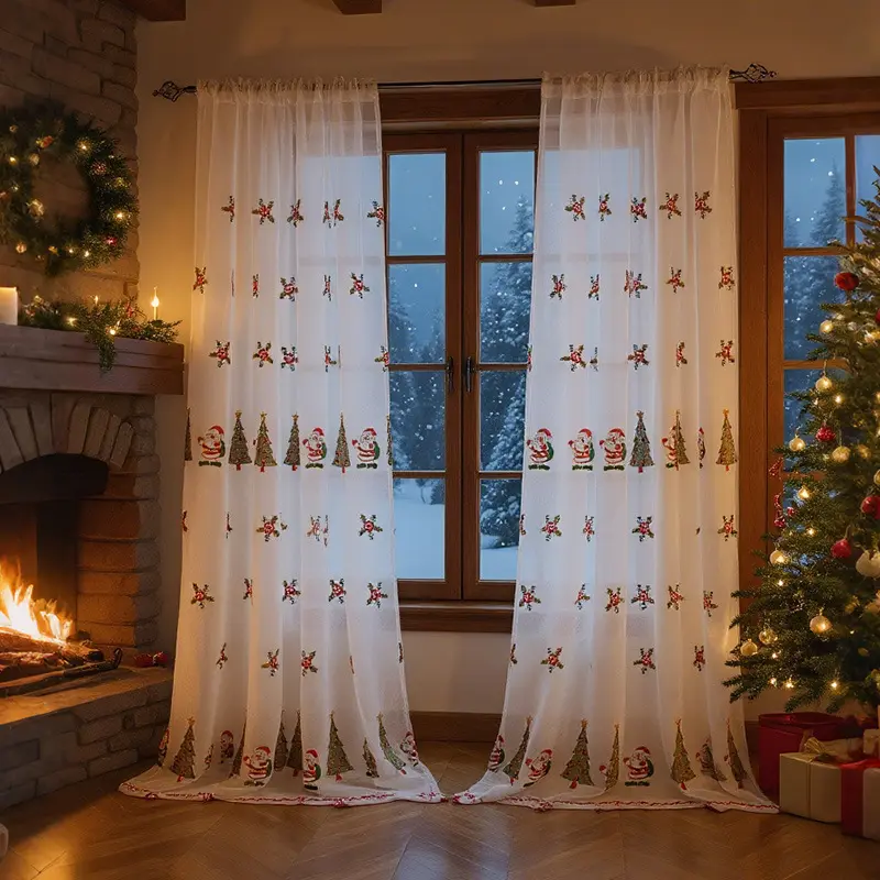 New American Christmas Curtain Tree Embroidery