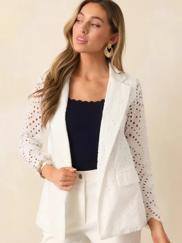 New Solid Color Fake Pocket Slim Hollow out Jacket For Women White - Shop at LoveMi