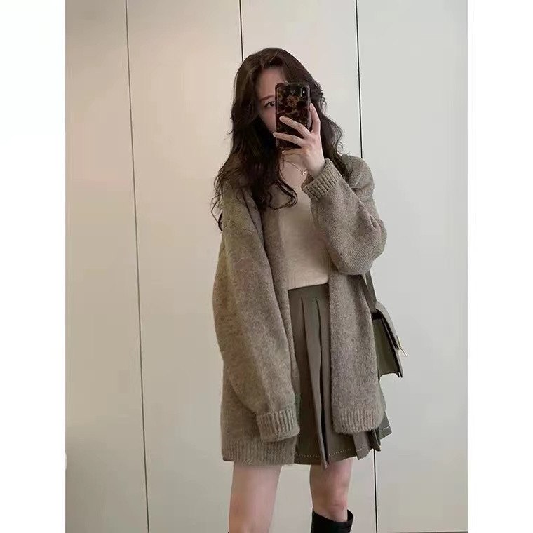 Soft Glutinous Lazy Sweater Coat Loose Design Temperament Mid-length Knitted Cardigan