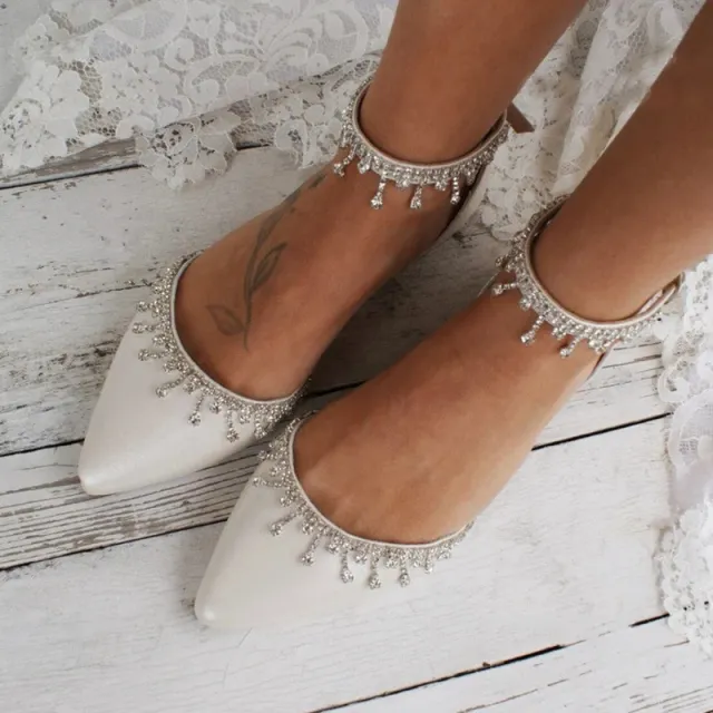 Tassel Rhinestone Decorative White Flat Shoes Ivory - Shop at LoveMi