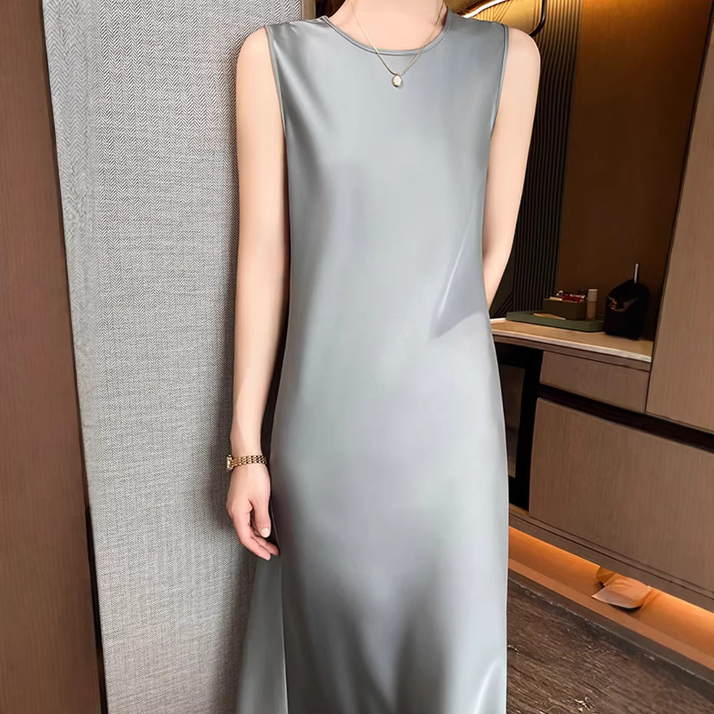 Womens Crew-neck Sleeveless Elegant Midi Camisole Dress