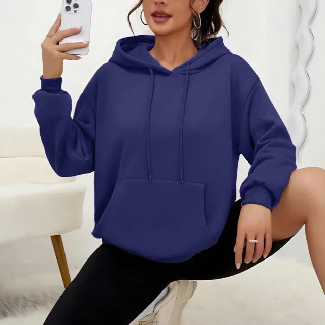 All matching Loose Drawstring Pocket Sweatshirt Long Sleeve Women Purple Gray - Shop at LoveMi