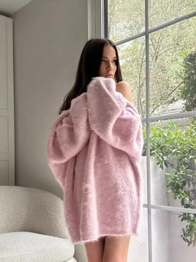 Women's Fashion Sweet Long sleeved Backless Knitted Sweater Pink - Shop at LoveMi