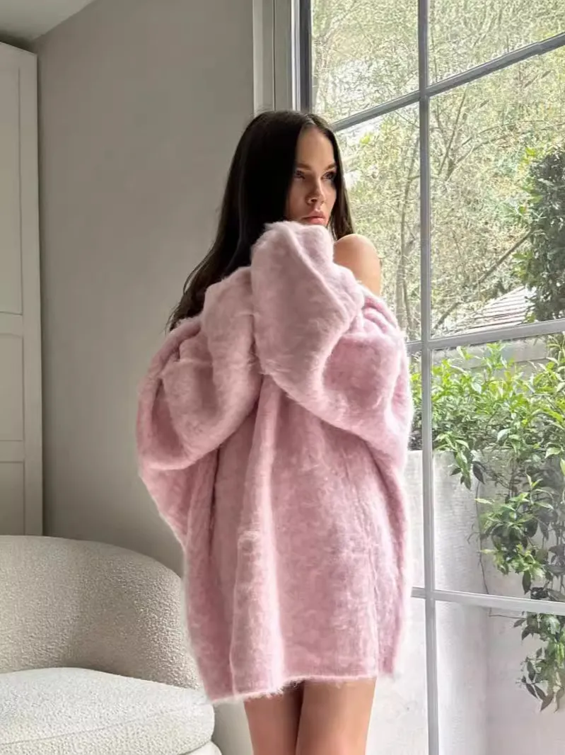 Women's Fashion Sweet Long-sleeved Backless Knitted Sweater - Pink