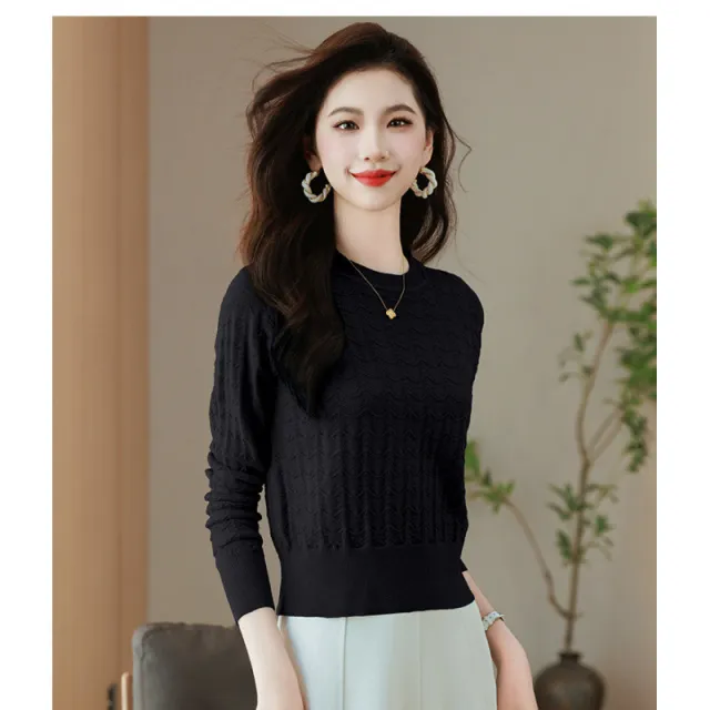 Early Spring Retro Hollow out Bottoming Shirt Sweater Black - Shop at LoveMi