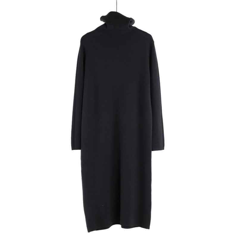 Women's Inner Wear Autumn And Winter High Collar Mid length Temperament Overknee Sweater Long Dress Charcoal Gray - Shop at LoveMi