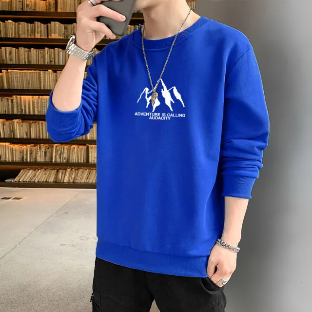 Men's Crew Neck Pullover Sweatshirt Long Sleeve Klein Blue - Shop at LoveMi