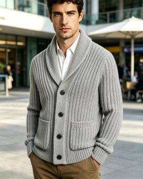 New Mens Striped Knitted Cardigan Jacket