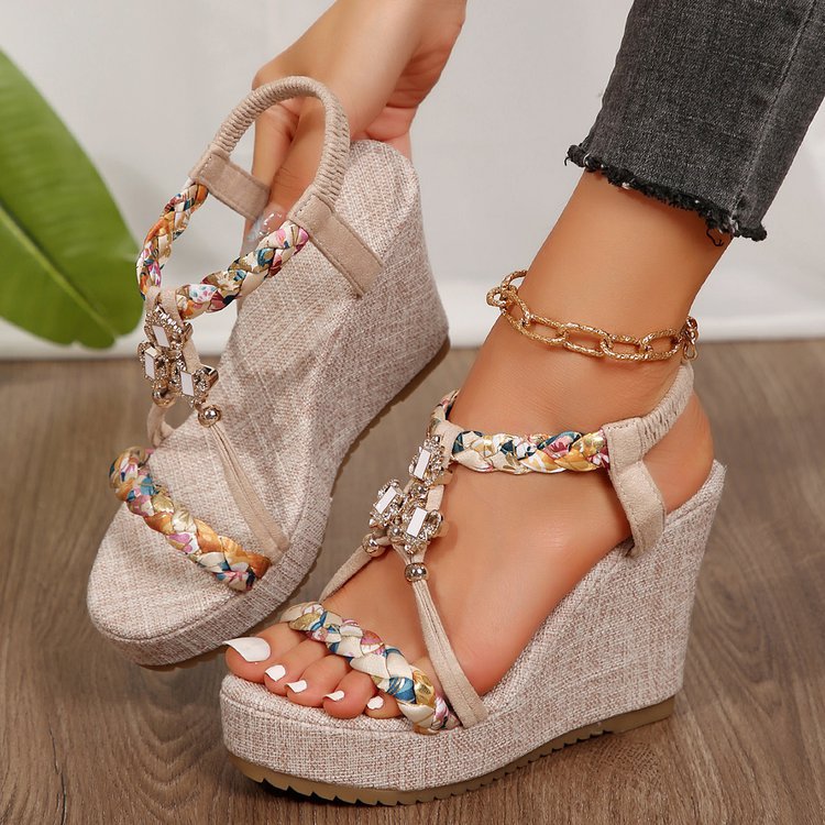 Womens Shoes Color-Block Fabric Weave Open-Toe Cutout Casual Plus Size