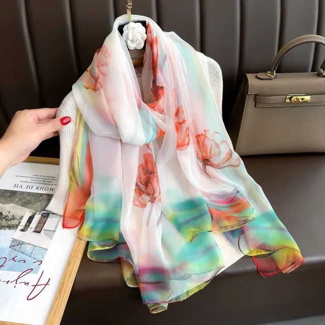 Yarn Cashew Printed Beach Travel Sun Protection Scarf Hibiscus Flower Orange - Shop at LoveMi