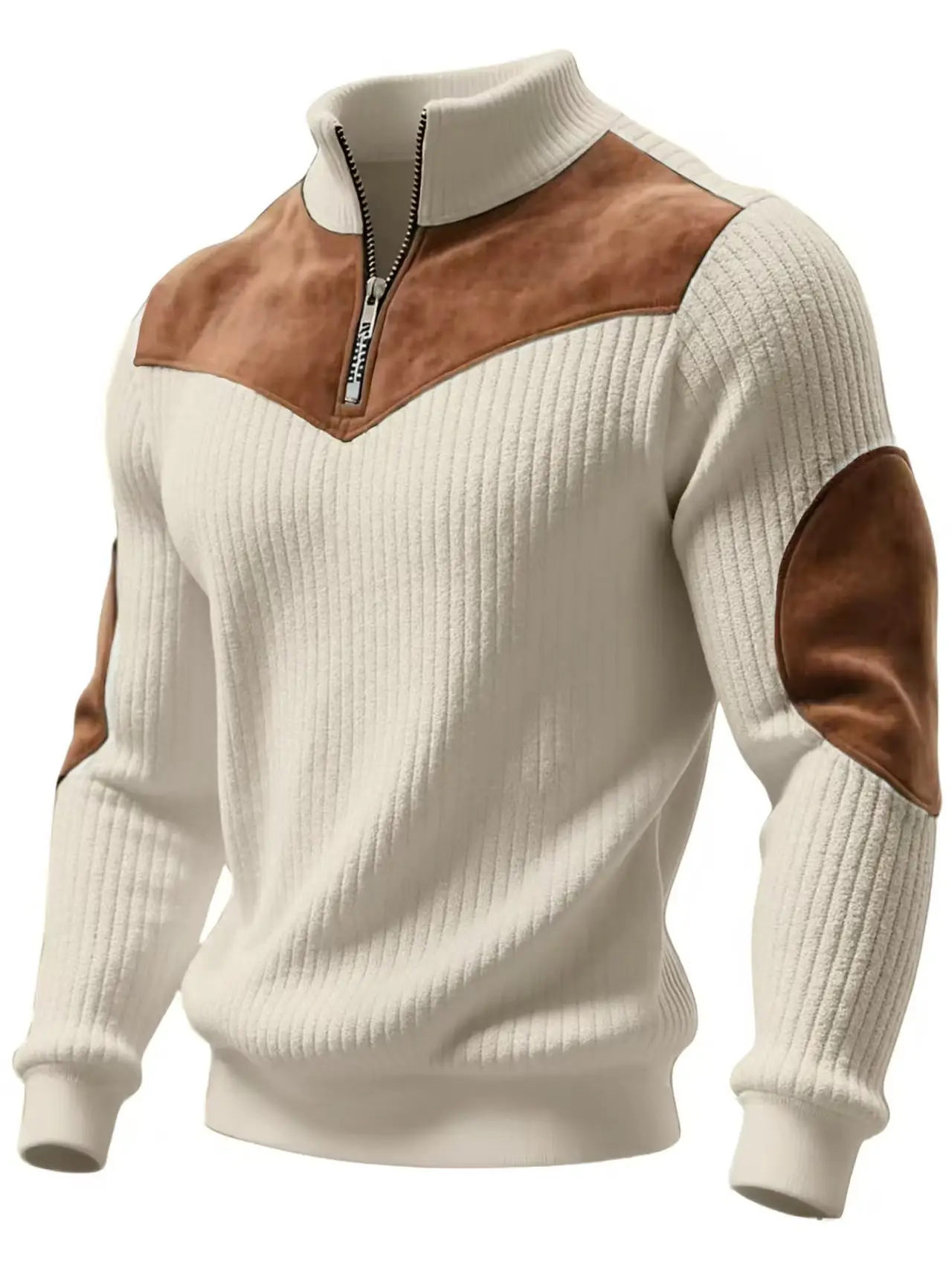 Mens Color-Block High-Neck Zip-Up Sweatshirt