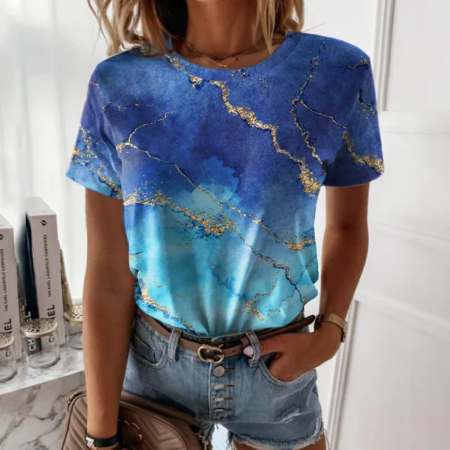 Women's European And American New Abstract Vintage Print Short Sleeves T shirt Ltvx824 M - Shop at LoveMi