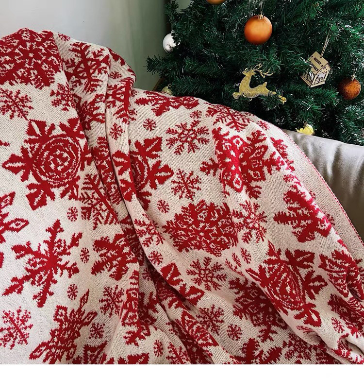 Title 6, Nordic Knitted Snowflake Blanket Decorative Bla...