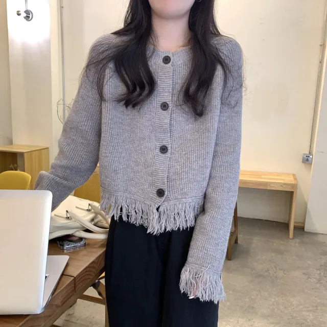 Tassel Knitted Sweater Cardigan Coat Gray - Shop at LoveMi