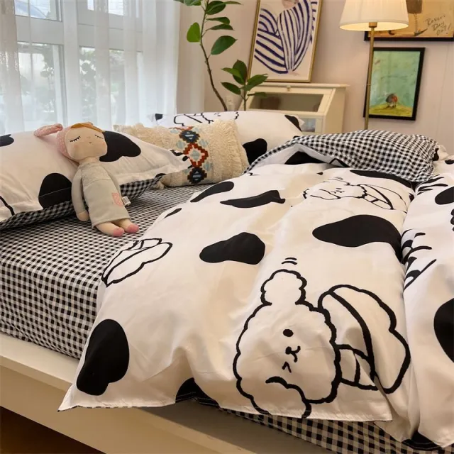 Washed Cotton Bed Sheet Quilt Cover Four piece Set Little Dog Yy - Shop at LoveMi
