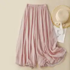 Tight Waist Cotton Linen Wide Leg Pants Loose And Elegant - Light Pink - View 1