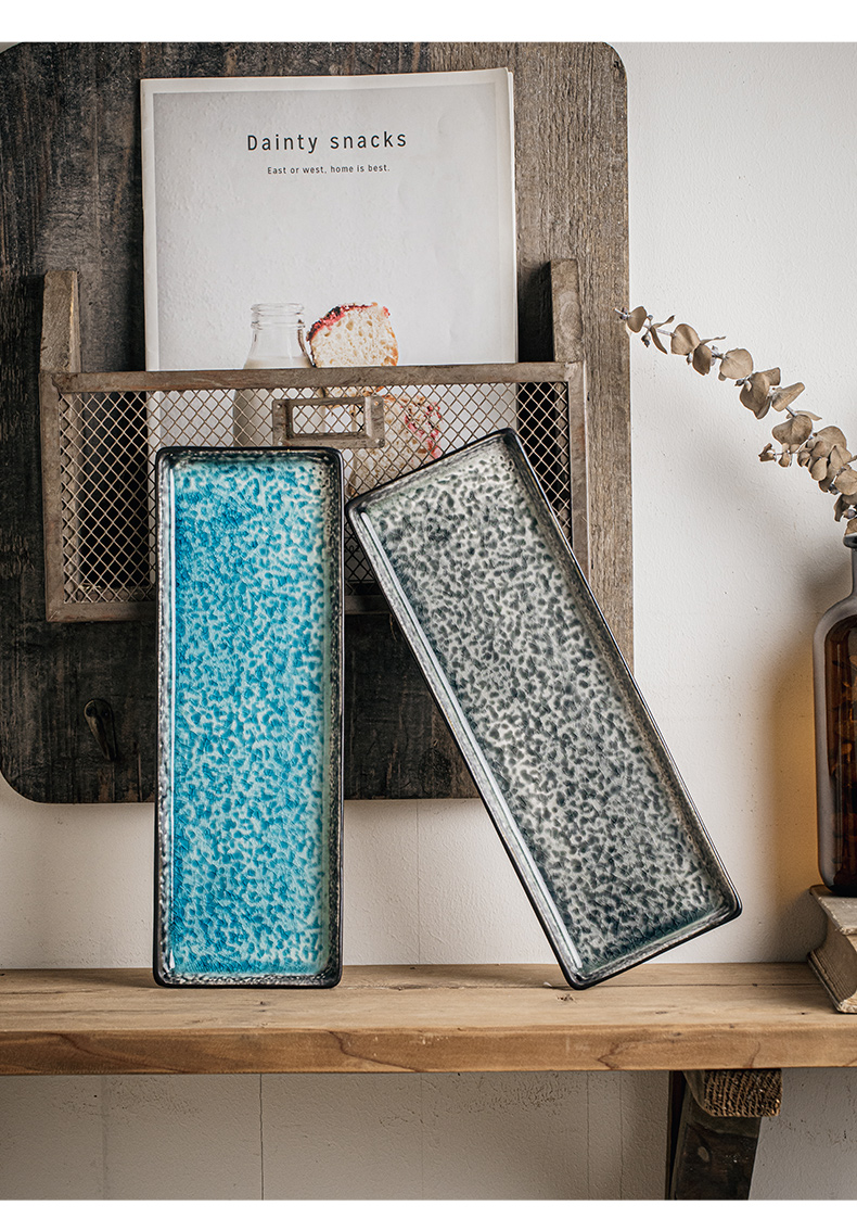 Ice Crack Rectangular Ceramic Sashimi Dim Sum Plate