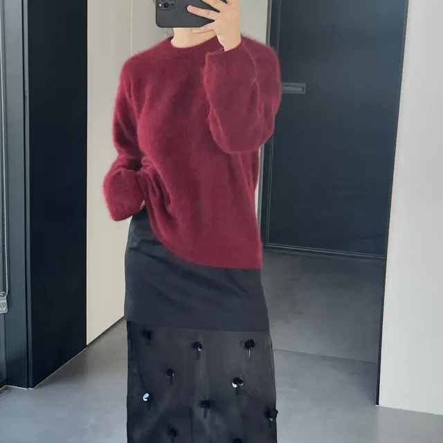 Women's Round Neck Wool Brushed Sweater Wine Red - Shop at LoveMi