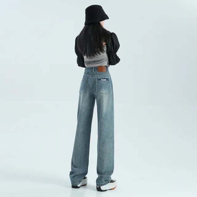 Fleece Padded Jeans Women's High Waist Loose Design Blue Trousers Trousers - Shop at LoveMi