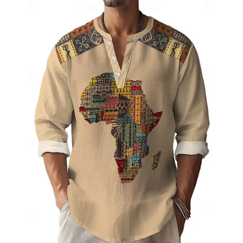 3D Digital Printing Bamboo Linen Long Sleeve European And American Men