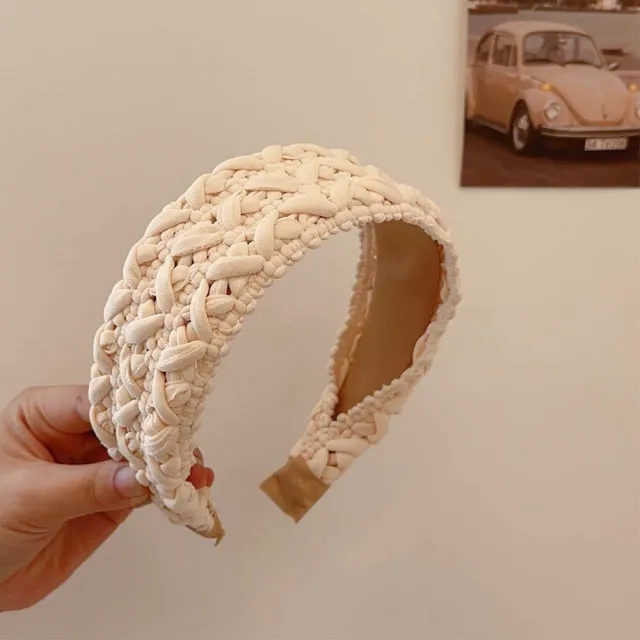 French Style Vintage Weave High Skull Top Headband Simple Solid Color Wide Edge Advanced Pressure sensitive Hair Band Pastoral Knitted Headdress ... White - Shop at LoveMi