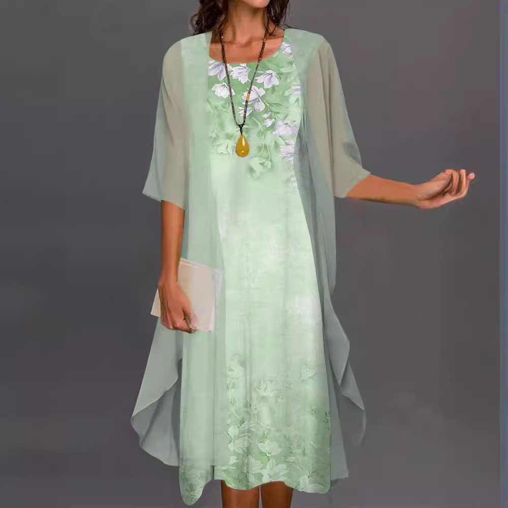 Printed Long Sleeve Loose Multi-color Two-piece Set Dress