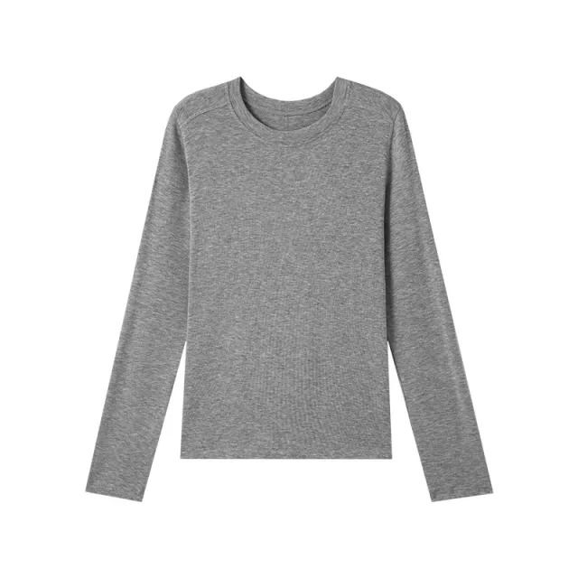 Round Neck Warm Knitwear Solid Color Underwear Long Sleeved Top Gray - Shop at LoveMi