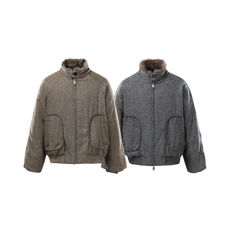 Street Multi-pocket Fleece Padded Short Stand-up Collar