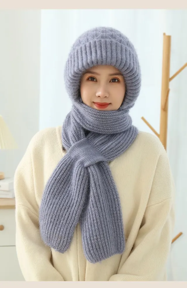 Women's Fleece lined Scarf And Hat Winter Warm Knitted Hat Scarf Gray - Shop at LoveMi