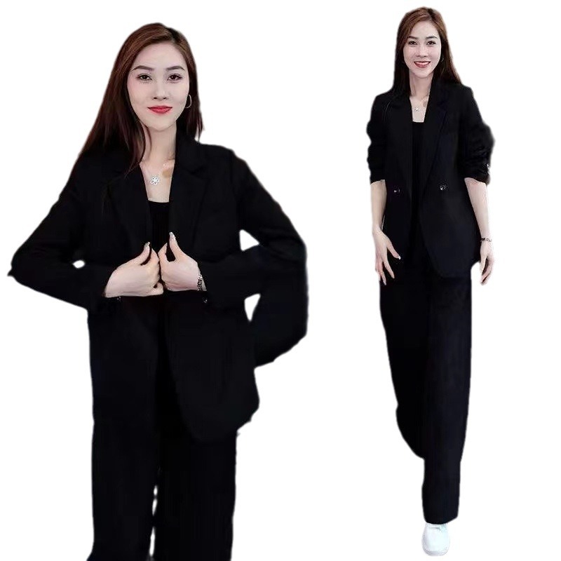 Loose, Slimming Casual Blazer And Wide-Leg Pants Two-Piece Set
