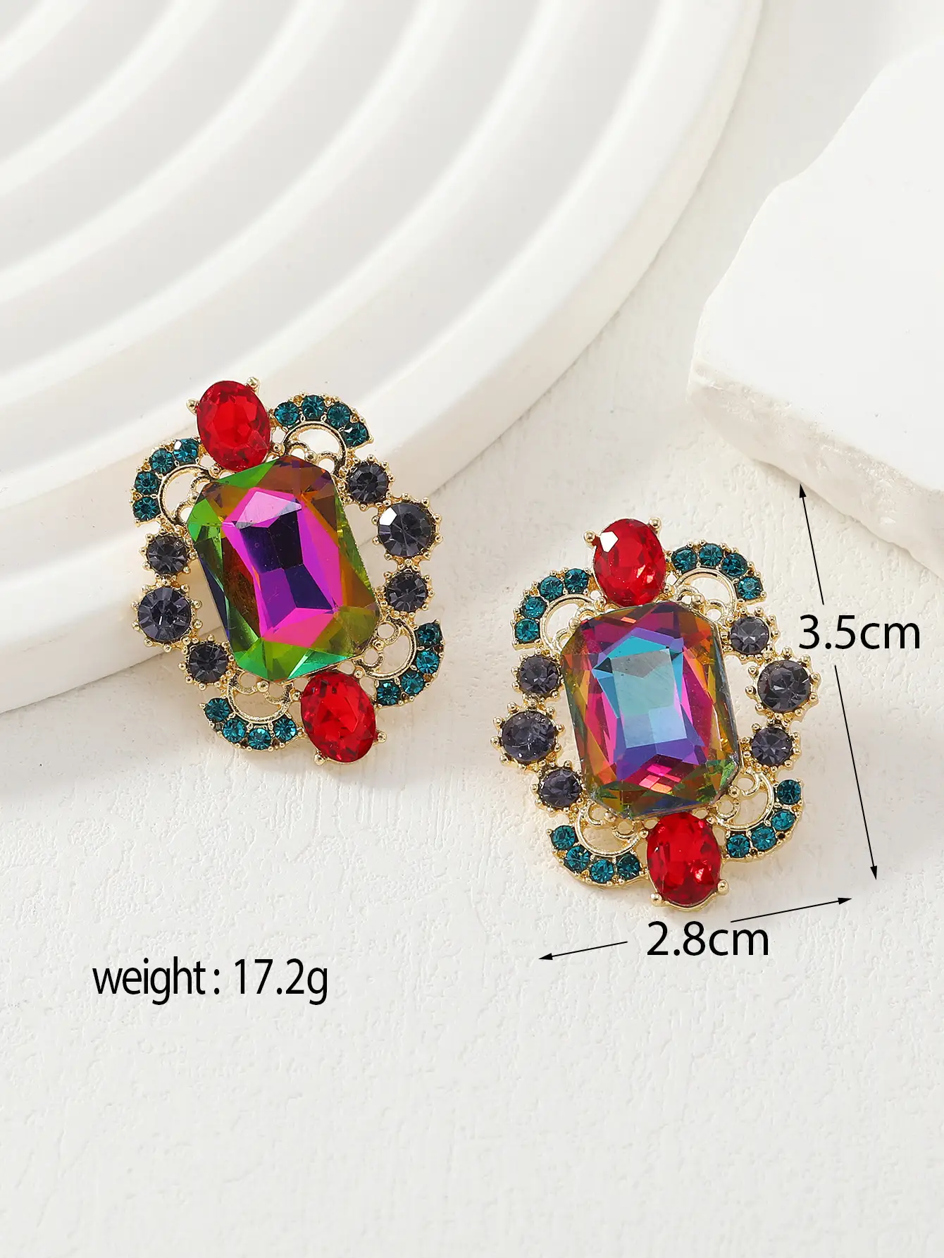 Series Geometric Square Water Drop Light Luxury Crystal Stud Earrings