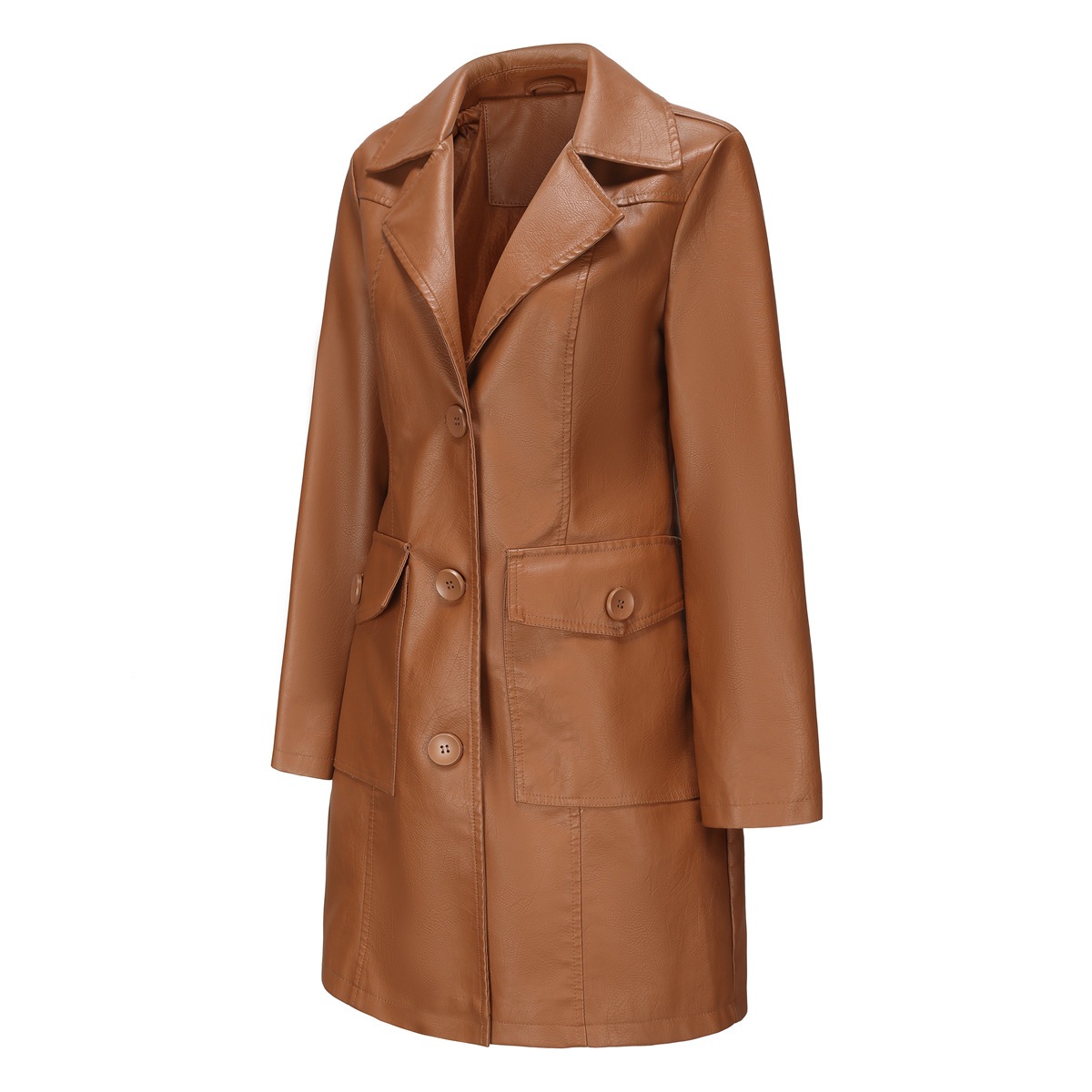 Women’s Long Leather Trench Coat – Fashion Outerwear