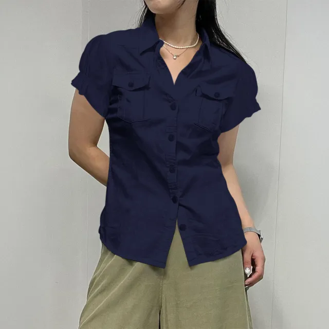 Y2g Style Short Sleeve Button Open Shirt For Women Blue - Shop at LoveMi