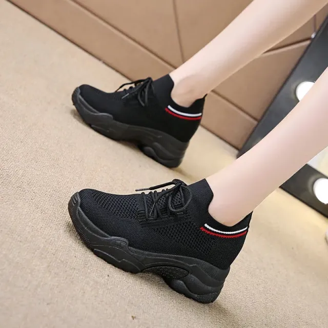 Fly Woven Mesh Casual Sneaker Breathable Platform Shoes Black - Shop at LoveMi