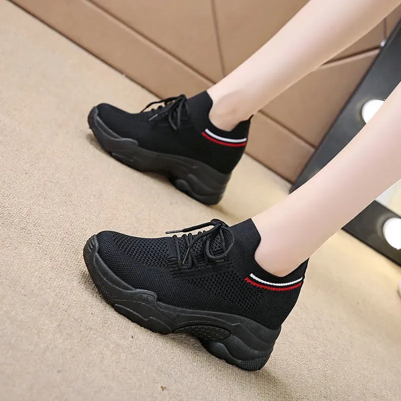 Fly Woven Mesh Casual Sneaker Breathable Platform Shoes - Black