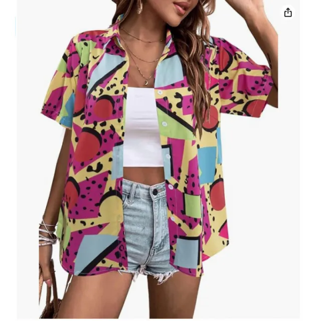 Fashion Personality Women's Floral 3D Printed Shirt Geometric Red - Shop at LoveMi